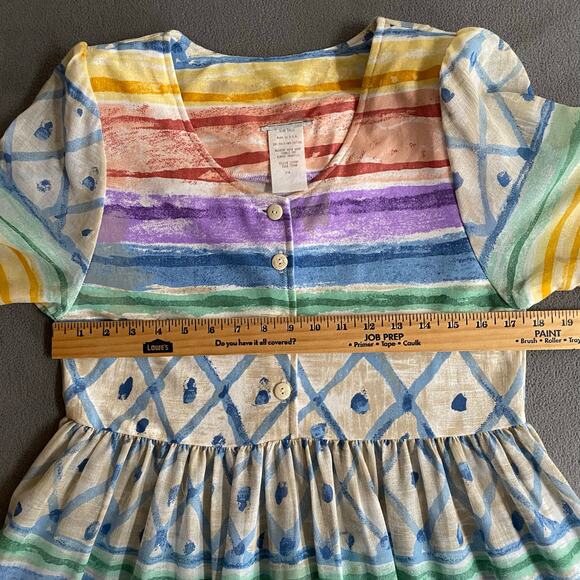 Vtg 80s 90s Two Potato Artsy A Line Midi Dress M Petite Sheer NOS Coastal Pastel - Picture 10 of 16